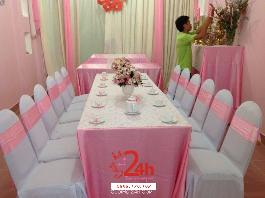 Dịch vụ cưới hỏi 24h trọn vẹn ngày vui chuyên trang trí nhà đám cưới hỏi và nhà hàng tiệc cưới | Cho thuê bàn ghế tông màu hồng phấn