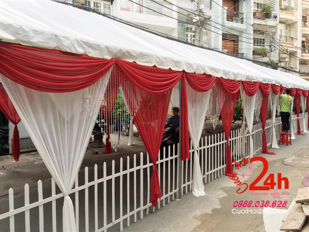 Dịch vụ cưới hỏi 24h trọn vẹn ngày vui chuyên trang trí nhà đám cưới hỏi và nhà hàng tiệc cưới | Cho thuê nhà bạt trắng đỏ phối hàng rào