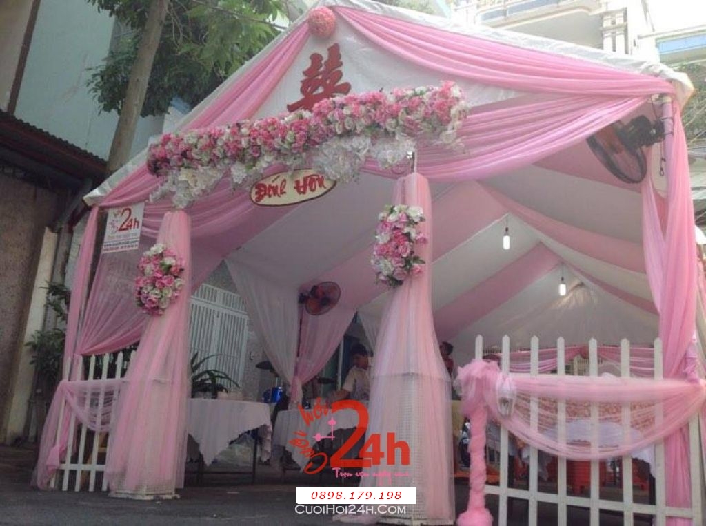 Dịch vụ cưới hỏi 24h trọn vẹn ngày vui chuyên trang trí nhà đám cưới hỏi và nhà hàng tiệc cưới | Rạp cưới tông màu hồng (3)
