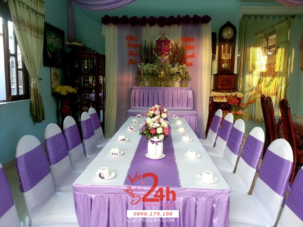 Dịch vụ cưới hỏi 24h trọn vẹn ngày vui chuyên trang trí nhà đám cưới hỏi và nhà hàng tiệc cưới | Trang trí nhà ngày cưới màu tím (1)